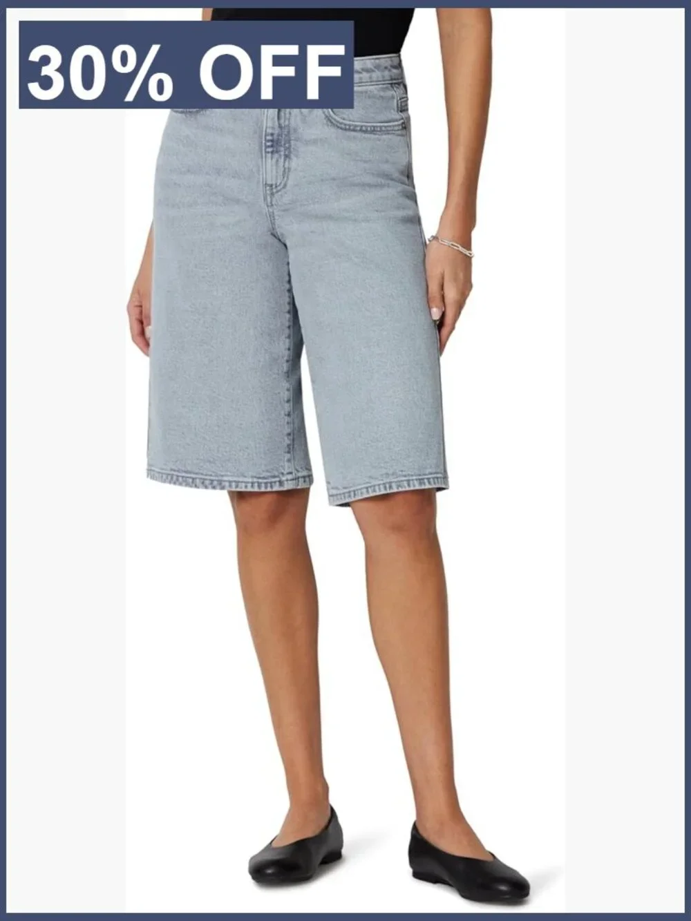 Women's Relaxed-Fit Mid-Rise Long Jean Shorts Bermuda Denim Stretch